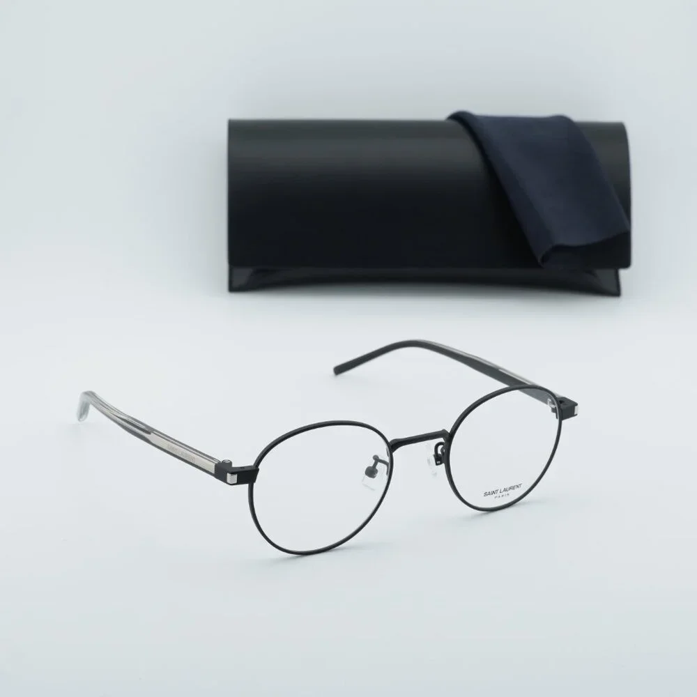 Saint Laurent SL848/J 001 Round Eyeglasses – Shiny Black 49mm